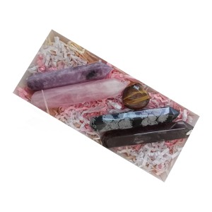 4 Natural Stone Healing Wand 100mm & 1 Tiger's Eye Puff Heart 30mm 